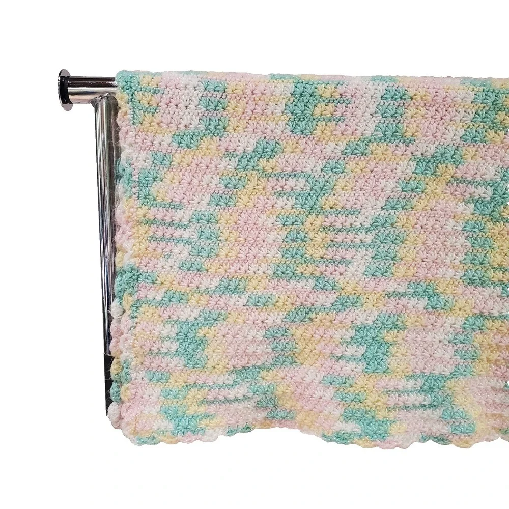Handmade Crochet Baby Blanket Afghan Pastel Pink Yellow Green White Nursery